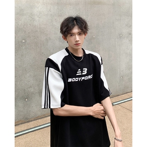 设计感拼色印花短袖T恤男夏季宽松休闲半袖潮流上衣T306-P45控68图片