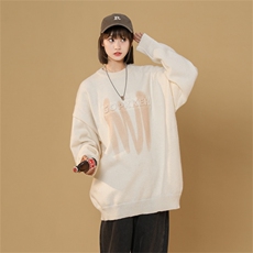 M8176/P65冬季字母圆领毛衣潮流宽松针织衫港?大码印花美式毛衣，女装针织衫/毛衣，电商A141