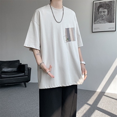 8XL-M高品质纯棉美式复古宽松简约百搭学院风短袖T恤上衣男DX343，男装T恤，电商D206-1