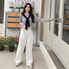 2025春装新款高腰显瘦直筒阔腿裤，女装休闲裤，欧米莱