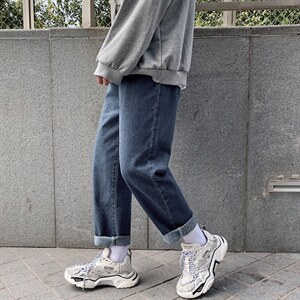 新款港风简约百搭直筒牛仔裤男潮流休闲宽松男女毛边阔腿k68-p35,男装牛仔裤,星座1008-2