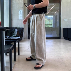 美式亚麻凉感休闲西裤港风复古宽松直筒阔腿裤 K06025 P55控78图片