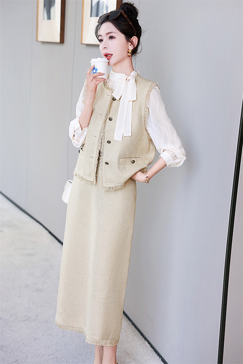 今年流行漂亮小香风马甲半身裙套装女早春2025新款名媛气质三件套,女装套装/套裙,纯色衣恋