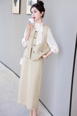 今年流行漂亮小香风马甲半身裙套装女早春2025新款名媛气质三件套，女装套装/套裙，纯色衣恋