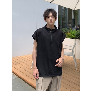 现货 夏季薄款宽松宽肩无袖立领运动坎肩背心纯色拉链t恤BX08-P35图片