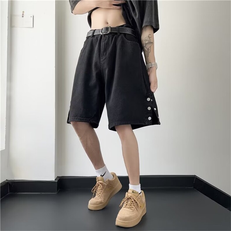 夏季侧排扣开叉牛仔短裤男士韩版潮宽松休闲阔腿五分裤D1656-p40,男装牛仔裤,星座1008