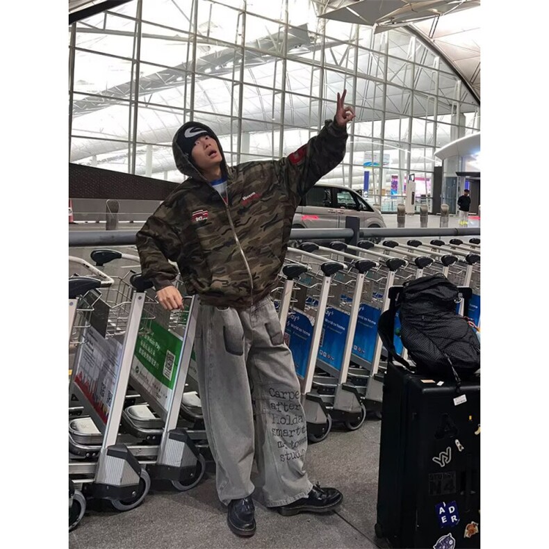 美式潮牌原创印花复古休闲直筒宽松高街百搭小个子长裤男,男装休闲裤,四季星座505