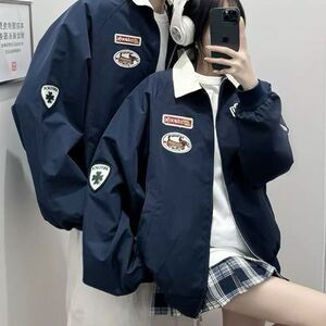美式复古翻领飞行外套春季2025新款情侣宽松百搭设计棒球夹克上衣图片
