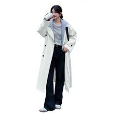 【现货】时尚减龄连帽拼色可脱卸帽宽松休闲风衣外套女秋新款，女装风衣，2C238
