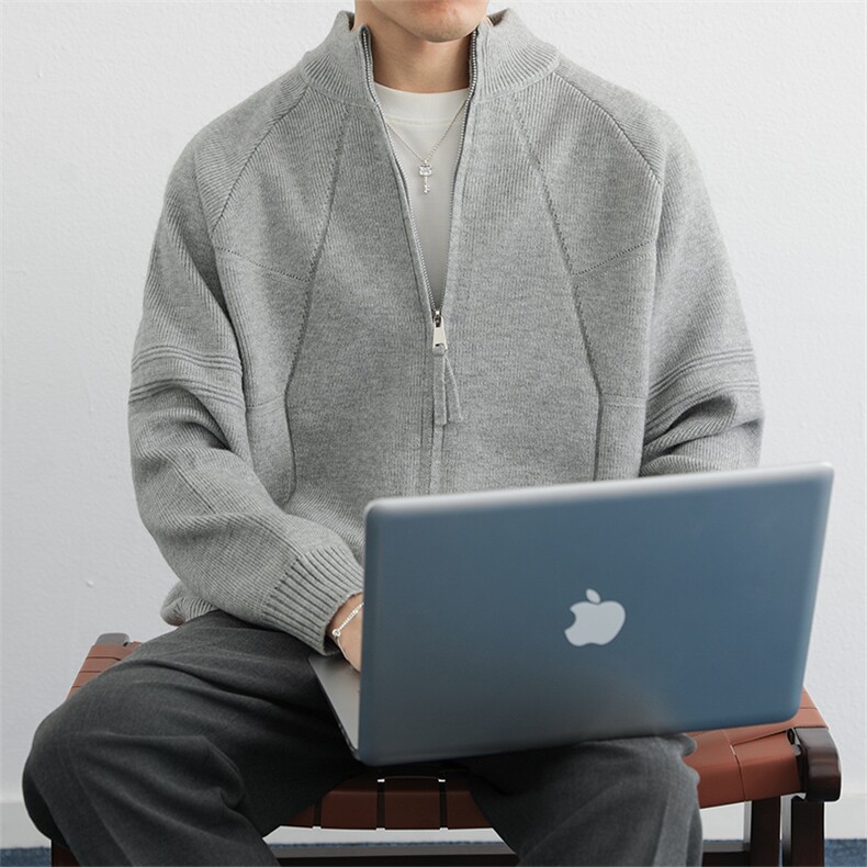 设计款半高领毛衣男士2025新款针织衫青年韩版宽松纯色打底衫开衫图片