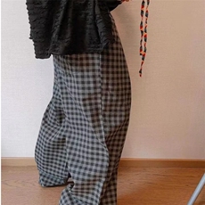 2024复古彩色飘带格子加绒休闲裤子男春秋新款bf慵懒风宽松阔腿裤，男装卫衣，星座506A