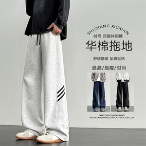 美式复古条纹卫裤宽松阔腿垂坠感休闲M-5XL华棉62%X2550特批32图片