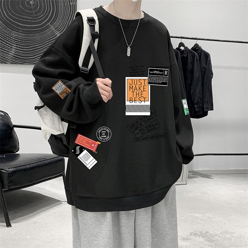 华夫格卫衣圆领卫衣男大码长袖t恤男外套HW76121-P30加绒款-P40,男装卫衣,电商A040