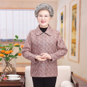中老年毛大衣女装妈妈装加厚外套老年人婆婆针织翻领长袖上衣老人图片