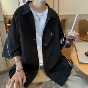 小众设计感星星短袖衬衫白色雅痞风高级宽松休闲痞帅上衣C7818