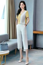 2021夏季新款时尚潮流舒适简约个性拼色短款长裤套装，女装套装/套裙，尚洛菲