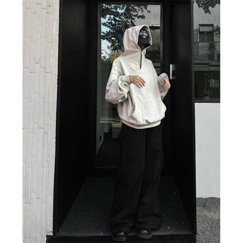 半拉链加绒卫衣男宽松秋冬加绒卫衣银狐绒帽衫外套W77,男装卫衣,星座1116A（原606A-3）