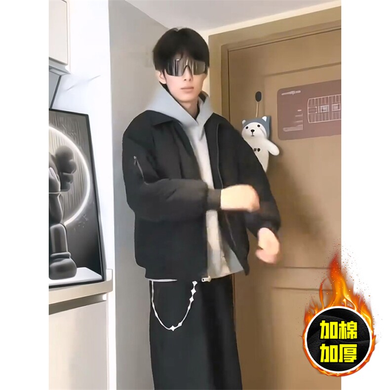 现货秋冬季美拉德立领飞行立领夹克boxy棉衣美式高街加厚加棉外套,男装夹克,电商A486-1