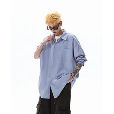 春夏条纹衬衫男长袖薄款痞帅高级感宽松慵懒风大码衬衣CS29003P45，男装衬衫，电商B312