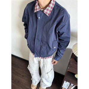 潮流男女拼接假两件翻领夹克衫春秋季青少年帅气休闲外套 J6815图片