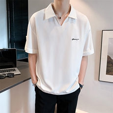 假两件T恤男V领短袖ins潮牌半袖POLO衫冰丝夏季体恤PL0384-P33，男装Polo衫，星座308B-2