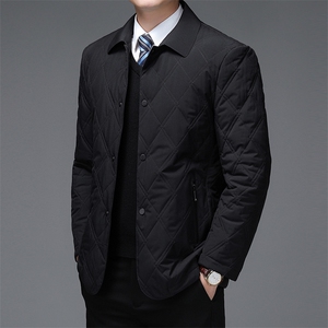 男士冬季新款棉衣商务休闲上衣中年爸爸装加厚保暖男格纹棉服外套