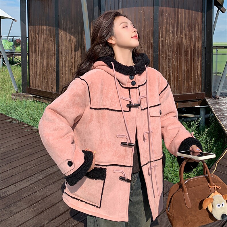 【新款】粉色皮毛一体羊羔毛外套886-P190-K289,女装棉衣/棉服,2C305