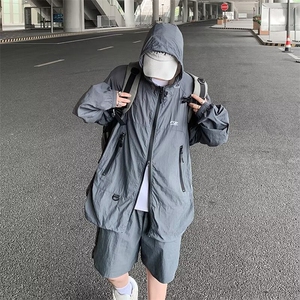 薄款开衫外套夏季宽松美式户外工装防晒衣男套装 W180图片