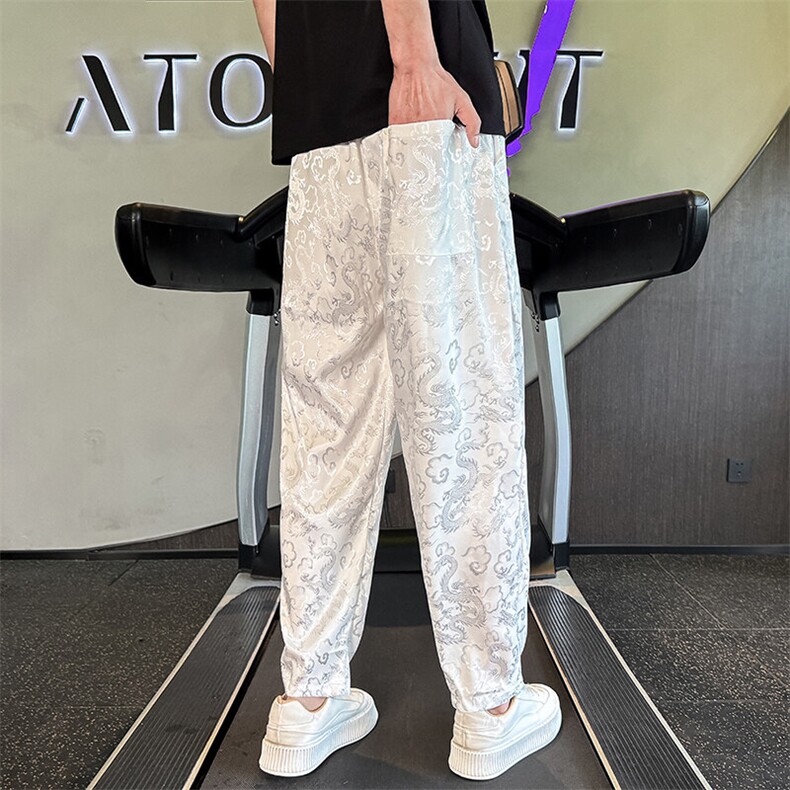 风冰丝龙纹休闲裤子男夏季社会小伙店主风长裤速干裤2262-P58,男装休闲裤,星座313B-2(原星座309A-2)