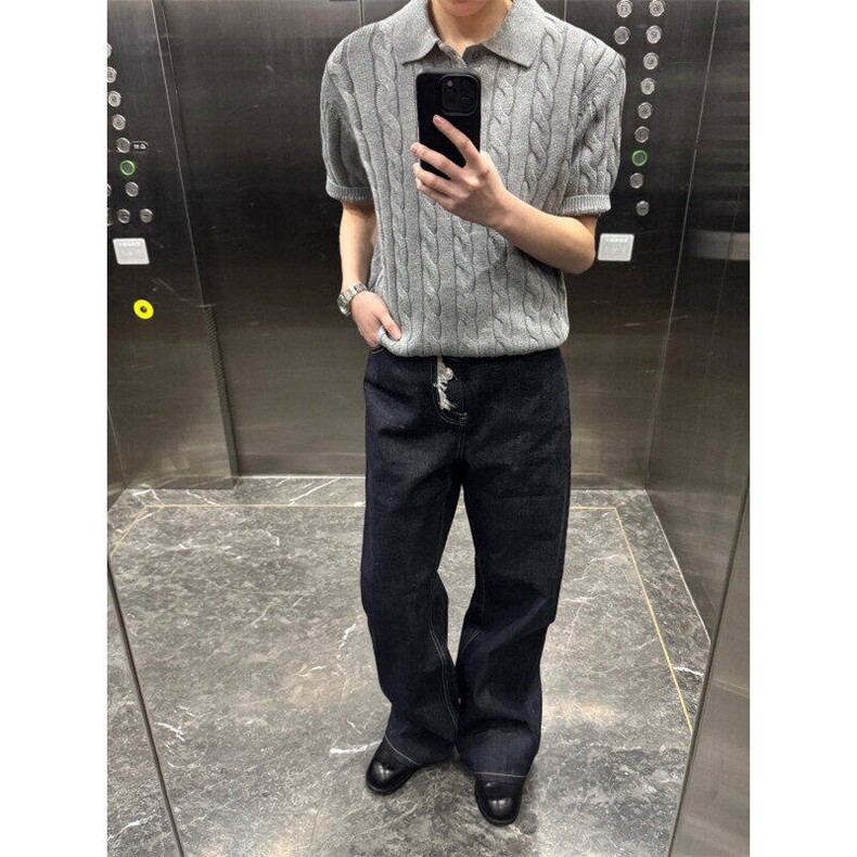 【现货】绞花翻领polo衫男女正肩针织短袖t恤情侣1008-LZ966-p39,男装T恤,星座1008