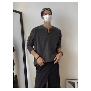 白色半拉链体恤卫衣男女款cleanfit潮牌秋冬德绒内搭保暖长袖T恤图片