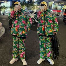 东北大花棉衣套装风汉服套装加厚保暖防寒棉服加绒裤机车H203，男装背心/马甲，星座115A(原星座507）