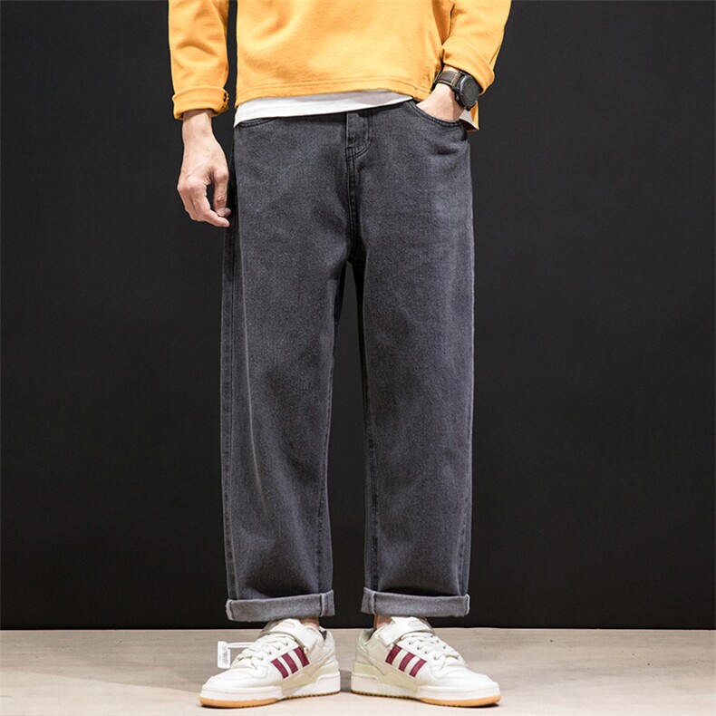 NK46099-P45加绒-P55百搭牛仔裤男士宽松九分裤男直筒裤子男,男装牛仔裤,电商A040A