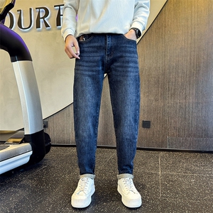 加厚抓毛牛仔裤 秋冬新款男士修身小脚裤高品质长裤901N32抓毛P68图片