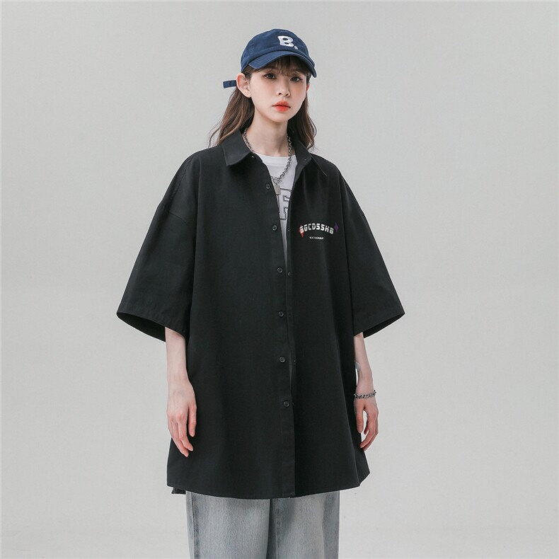 港风23新款夏季时尚百搭翻领字母印花衬衫宽松外套CS111P35控59,男装衬衫,A247A