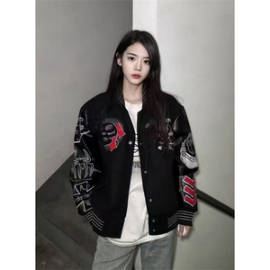 1506-1/JH1981/P91嘻哈男女夹克情侣装棒球服复古刺绣百搭外套