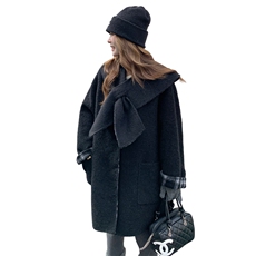 韩版格子拼接慵懒风双面羊毛大衣女2025秋冬季新款显瘦两面穿外套，女装毛呢外套，韩然一族