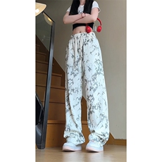 YK86056-P29聚酯纤维冰丝扎染印花长裤抽绳腰裤子夏季，男装休闲裤，电商A086-1