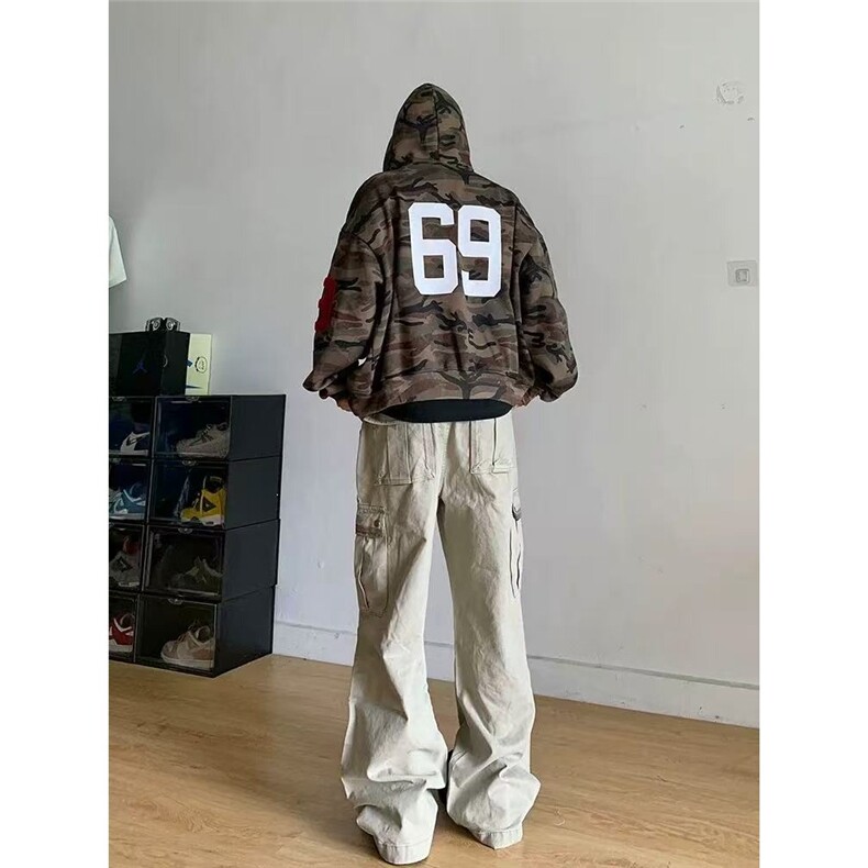 美式迷彩连帽卫衣外套男复古街头开衫拉链上衣1008-L82877-P55,女装短外套,星座1008