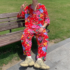 TZ340男士夏季风大花布套装大码宽松凉爽透气民族风个性外套，男装休闲套装，星座115A(原星座507）