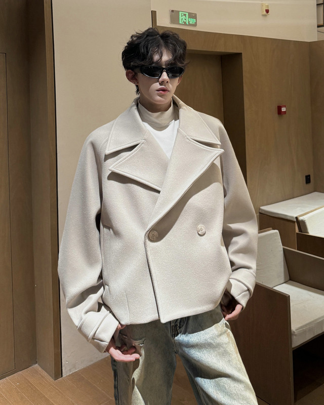 加棉加厚毛呢大衣宽松显瘦外套潮504-F31-P85控128(加棉P95控138),男装毛呢大衣,星座504