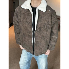 现货冬季美拉德毛领雾面PU皮棉服加绒加厚保暖百搭设计款情侣棉衣，男装棉衣，电商A443
