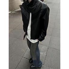 eanfit短款皮衣外套男潮高级感痞帅男装垫肩解构设计感机车夹克，男装皮衣，四季星座505
