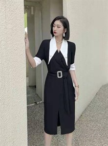 撞色连衣裙图片