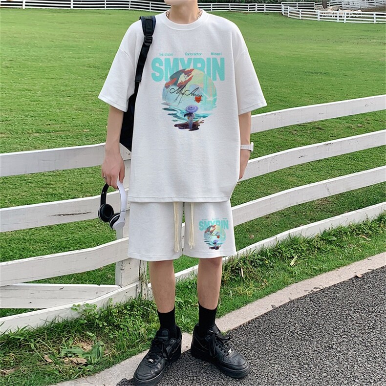 电商DSA028-TZDTHP422-P50夏季华夫格套装男T恤短裤两件套港风,男装休闲套装,电商A028
