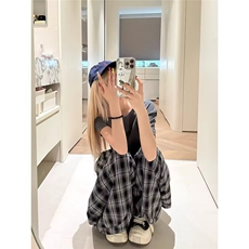 A8048-P46慵懒风格子裤女夏季2025新款小个子高腰格纹阔腿裤，男装休闲裤，电商B323A