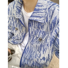 2025港风扎染牛仔工装大口袋夹克男80%聚酯纤维20%棉JK77078特P65，男装夹克，星座227-7