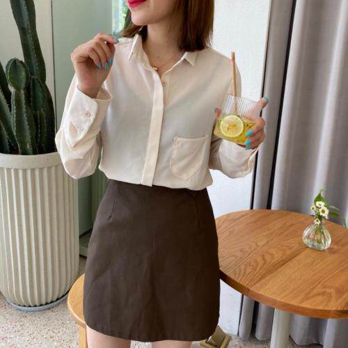 皮裙搭配衬衫，女装衬衫，简单小珍