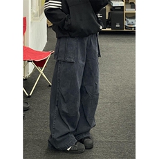 美式复古做旧灰色褶皱微喇工装裤男款高级感宽松牛仔裤子NG169，男装牛仔裤，星座1116A（原606A-3）