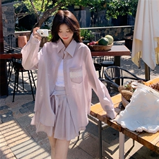 新款韩版蕾丝拼接防晒衬衫+百褶裙套装C258-2610-P155K218v，女装套装/套裙，2C258